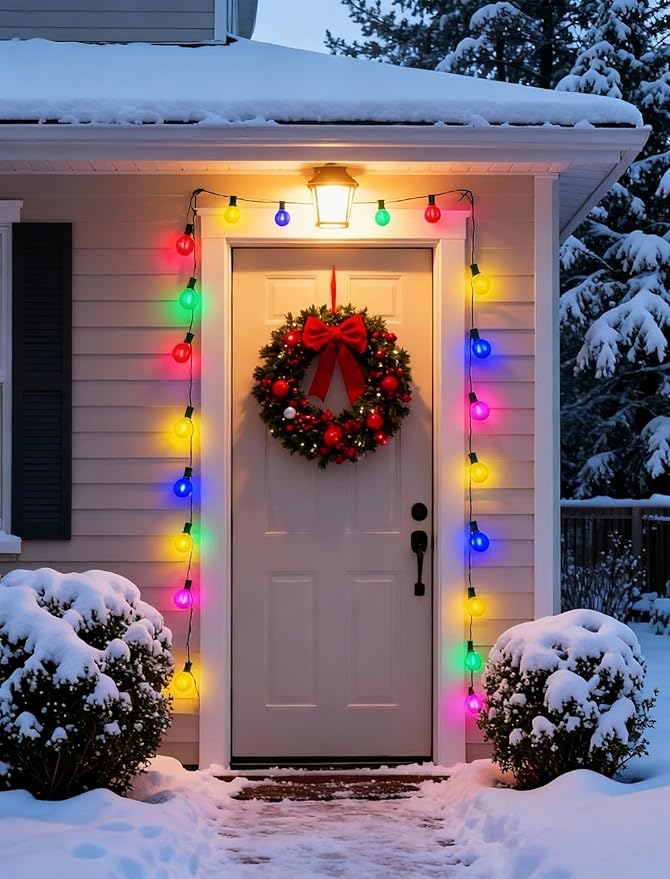 Pallerina 50Ft Outdoor Frosted Multicolor Lights, LED G40 Globe Patio String Lights with 25 0.6W Ceramic Colorful Bulbs(2 Spare), Outside Christmas Lights for Holiday Party Backyard Christmas