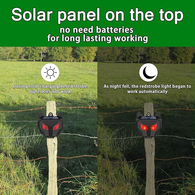 6 Pack Solar Squirrel Repellent Outdoor, Deer Repeller Devices with Red Lights, Cat Skunk Repellent for Yard, Waterproof Wild Nocturnal Animals, Wolf, Hawk, Coyote, Fox, Raccoon, Snake, Rabbit