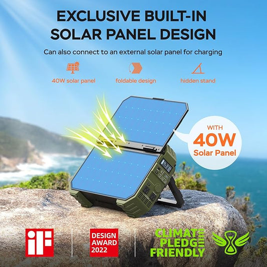 BLAVOR Portable Power Station 1600W (Peak 3200W), Built-in Solar Panel, 1024Wh LiFePO4 Battery, 100W USB-C Fast Charge, Solar Generator for Home Backup, Camping, Power Outages & RV