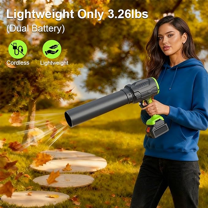 3 in 1 Leaf Blower Cordless with 2 * 3Ah Battery and Charger, 3 Speed Mode, Lightweight, 21V Battery Powered Electric Handheld Blower for Lawn Care, Blowing Leaves, Patio Cleaning, Dust, Snow