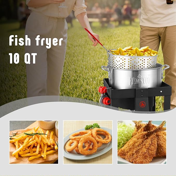 30 Qt Turkey Fryer with Basket & 10QT Fish Fryer Kit, 50,000 BTU Outdoor Propane Burner, CSA Certified, Auto Ignition, 10 PSI Regulator & Hose, for Thanksgiving Day Gathering