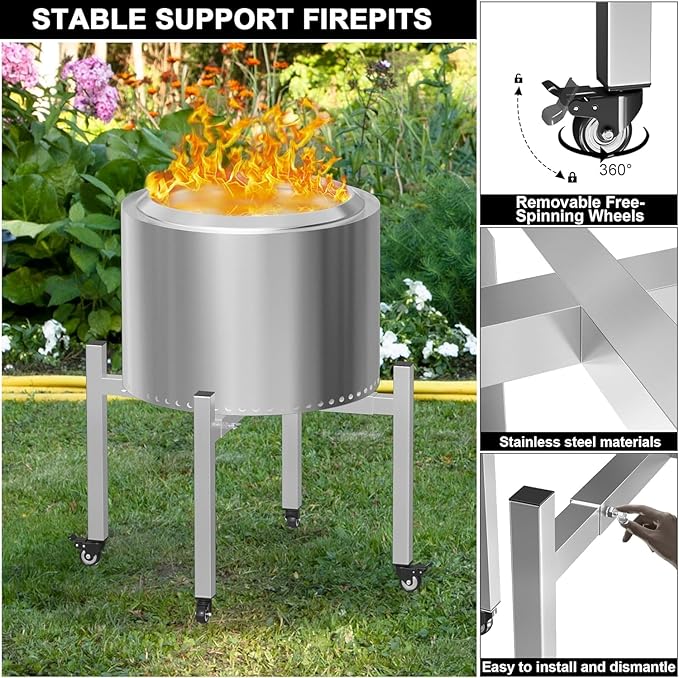BBQ-PLUS 15-27 inch Universal Firepit Stand with Wheels for Solo Stove Bonfire Yukon Ranger 2.0 and Other 15~27" Outdoor Fire Pits,Adjustable Fireplace Accessory for Camping Outdoor