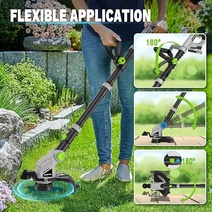 Weed Wacker Cordless 21V 12'' Electric Weed Eater with Auto Line Feed, 2.0Ah Battery and Fast Charger, Battery Powered String Trimmer for Lawn Care, GrassTrimmer, Yard, Garden (AD-ST-001)