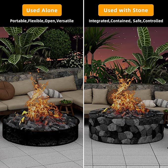 Smokeless Fire Pit Ring, 60 Inch Inner/62 Inch Outer, 11.9" Height, Heavy Duty Metal Fire Ring for DIY Fire Pits, Outdoor Above or In-Ground, Camping Garden Patio Backyard