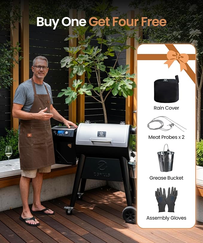 Z GRILLS Wood Pellet Grill Smoker with PID 3.0 Controller, 459 SQ.IN, 450°F Max Temperature, 8 in-1 BBQ Grill, LCD Screen, Meat Probes, Rain Cover, Backyard Camping Bake and Roast, 450E