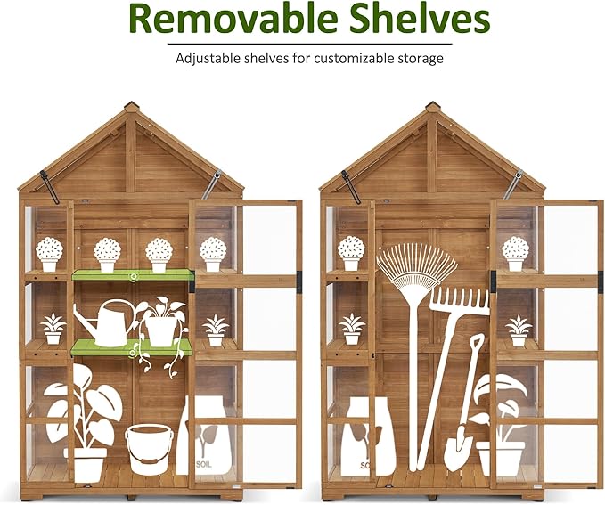 MCombo Wooden Greenhouse Outdoor with Openable Roof Vent and Adjustable Shelves, 0826 (Natural)