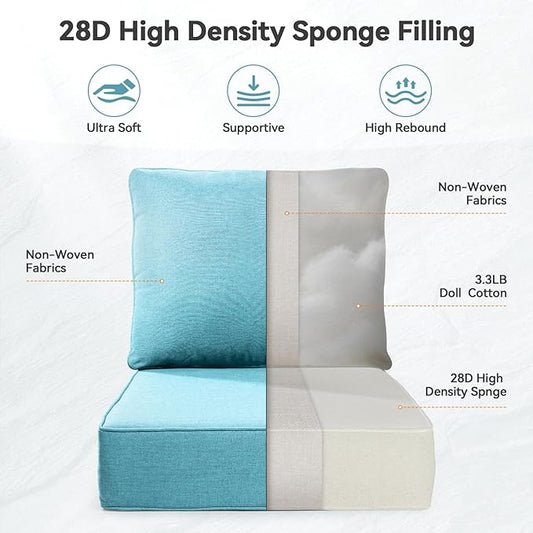 6" Thick Outdoor Cushions 22x24x6, 7-Set Deep Seat Patio Cushions with Removable Cover, Waterproof & Fade Resistant Replacement for Wicker Chair, Loveseat, Sofa - Teal