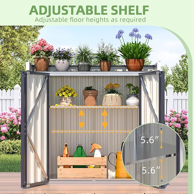 AECOJOY Outdoor Storage Cabinet Waterproof, Potting Workbench Table with Adjustable Shelves, Large Space Outside Metal Sheds & Outdoor Storage Garden Cabinet for Gardening Tools, Grey