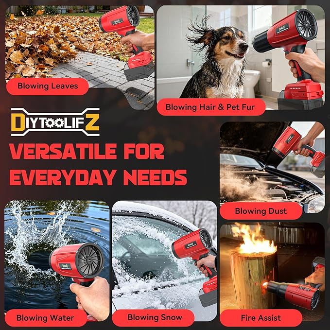 DIYtoolifz 800,000RPM Cordless Leaf Blower Compatible with Milwaukee (Tool Only), Brushless Motor, Adjustable Speed, Lightweight Portable Electric Blower for Car, Patio, Garden (Without Battery)