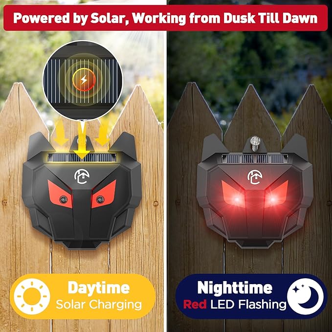 X-PEST Solar Nocturnal Animal Repeller with Red LED Flashing Lights – Effective Coyote, Raccoon, Skunk, Deer & Hawk Deterrent – Waterproof Predator Lights for Yards, Gardens & Chicken Coops