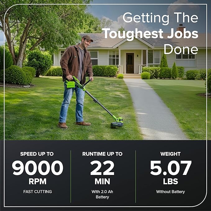 Greenworks 40V 13" Cordless String Trimmer/Weed Wacker + Edger (Includes 20 Blades), 2.0Ah Battery and Charger Included