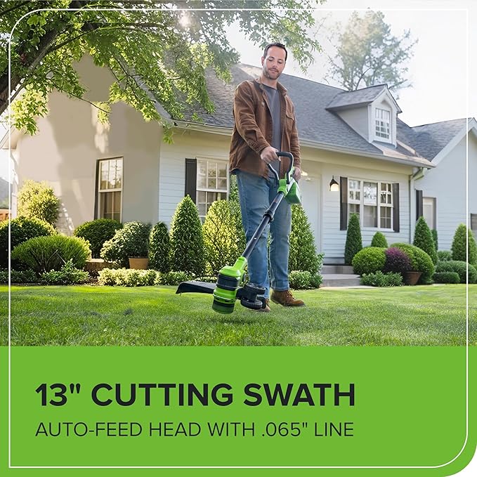 Greenworks 40V 13" 2-in-1 Cordless Trimmer/Edger w/ 20 Blades, Heavy Duty for Thick Weeds/Brush, Edges Fence/Sidewalk, Gas-Free Lightweight, Battery and Charger Not Included