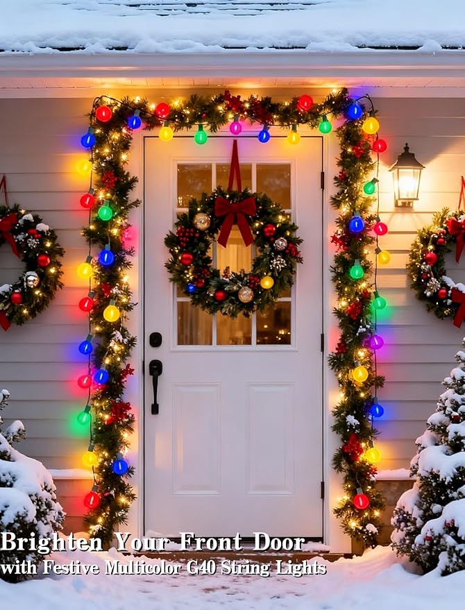 Pallerina 50Ft Outdoor Clear Multicolor Lights, LED G40 Globe Patio String Lights with 25 0.6W Colorful Bulbs(2 Spare), Outside Christmas Lights for Holiday Party Backyard Christmas