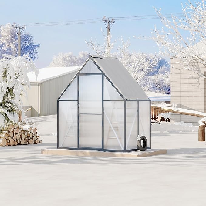 Polycarbonate Greenhouse for Outdoors, Large Walk-InGreenhouse with Quick Setup Structure and Roof Vent, Greenhouse with Ventilation
