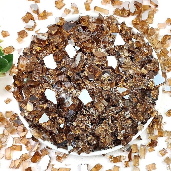 Fire Glass for Propane Fire Pit, 1/4 Inch High Reflective Fireplace Glass Rocks for Fire Pit Table, 20 lbs Fire Pit Glass Rocks for Outdoor Fire Table and Landscaping, Copper Reflective
