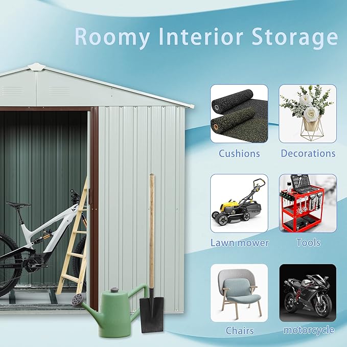 Favfurish 6 x 5 FT Outdoor Storage Shed Heavy Duty Metal-Shed with Punched Vents, Sliding Doors & Padlock,Large Waterproof Tool Sheds for Garden,Backyard,Lawn,Easy Assembly,White