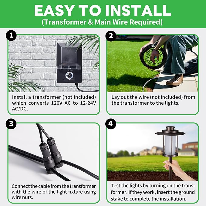 Low Voltage Pathway Lights - 2700K/3000K/3500K/4000K/5000K Selectable Landscape Path Light Wired, 12V IP65 Waterproof Walkway Lamp, Lantern Shape LED Aluminum ORB for Outdoor Yard Garden