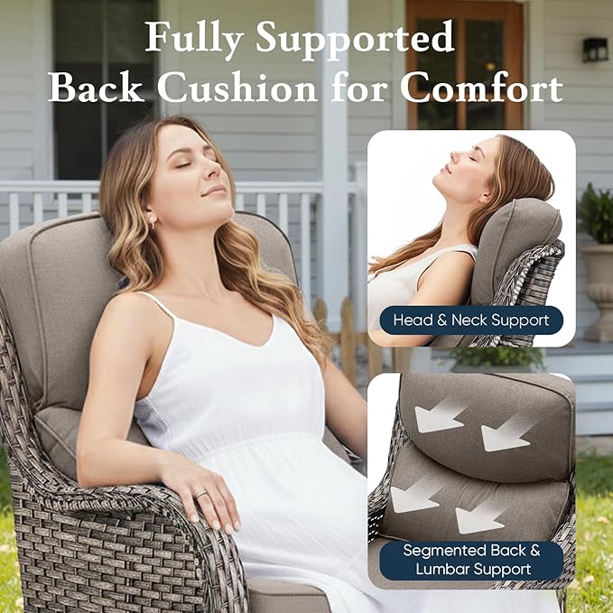 Belord Luxury 6" Thick Cushioned 10 Pieces Patio Furniture Set with Outdoor Couch, Wicker Outdoor Conversation Set with High Back Swivel Rocker Chairs for Deck Porch Yard and Poolside - Grey+Grey