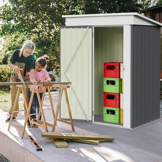 Furniwell 5x3 FT Outdoor Storage Shed, Metal Garden Sheds Outdoor Storage House with Single Lockable Door for Backyard Patio Lawn, Gray