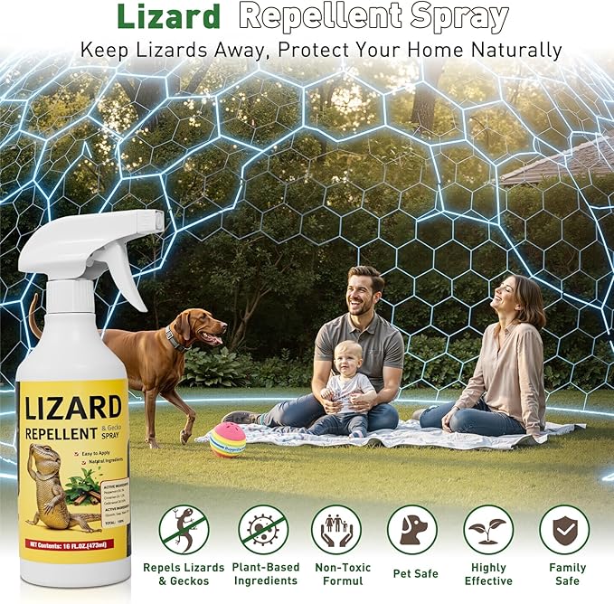 Lizard & Gecko Repellent Spray, 16 oz Plant-Based Spray, Safe for Home, Family & Pets, Repels Lizards and Geckos Naturally