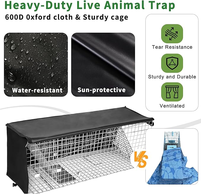 Live Animal Trap Cage with Cover, Cat Trap for Stray Cats 42 Inch Heavy Duty Folding Skunk Traps with Real Door for Raccoons, Opossums, Groundhogs, Skunks, Feral Cats, Squirrels
