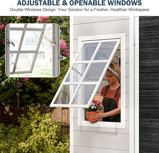 CDCASA 8x6 FT Resin Storage Shed, Waterproof Large Outdoor Sheds with Floor & 2 Adjustable Openable Windows Included, Outside Plastic Tool Shed for Backyard Patio Poolside Garden Lawn