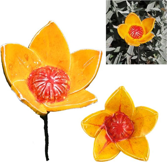 Midene Ceramic Garden Decor - Flower Lawn Stake - Outdoor Statue - Perfect, Unique Gifts for Gardeners Woman, Men, Yard Gifts - Handmade, Frostproof
