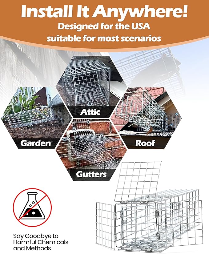 One Way Squirrel Door Excluder, Humane Squirrel Trap, 11 × 3 × 3 inch Rodents Excluder, Includes Full Installation Kit with Screws, Pressure Plate, Cable tie & Copper mesh, One Way Traps