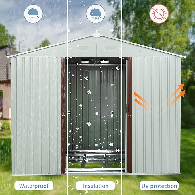 Favfurish 6 x 5 FT Outdoor Storage Shed Heavy Duty Metal-Shed with Punched Vents, Sliding Doors & Padlock,Large Waterproof Tool Sheds for Garden,Backyard,Lawn,Easy Assembly,White
