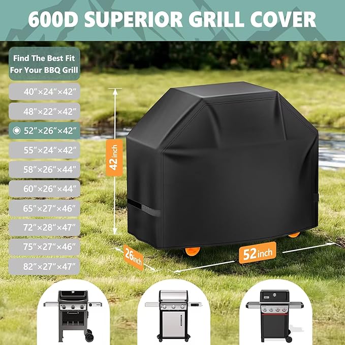 HomWanna Grill Cover 52 Inch - 600D BBQ Cover for Weber Spirit 300 & Spirit 400 Series Grills - Outdoor Barbecue Covers Waterproof Heavy Duty for Weber Spirit E310, E315, E325, E330, E-425 and E-435