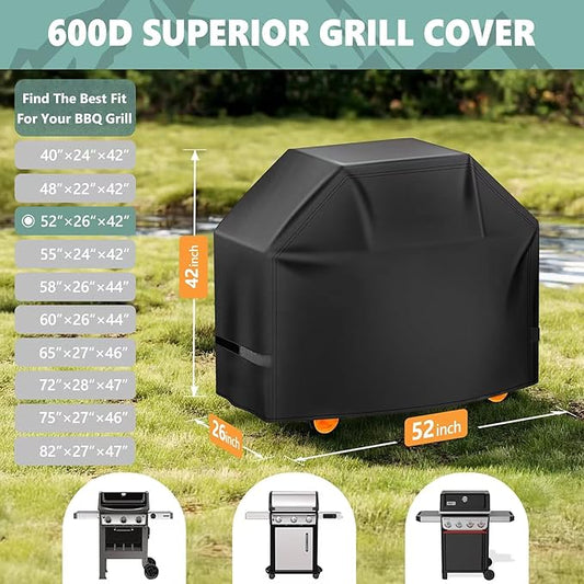 HomWanna Grill Cover 52 Inch - 600D BBQ Cover for Weber Spirit 300 & Spirit 400 Series Grills - Outdoor Barbecue Covers Waterproof Heavy Duty for Weber Spirit E310, E315, E325, E330, E-425 and E-435