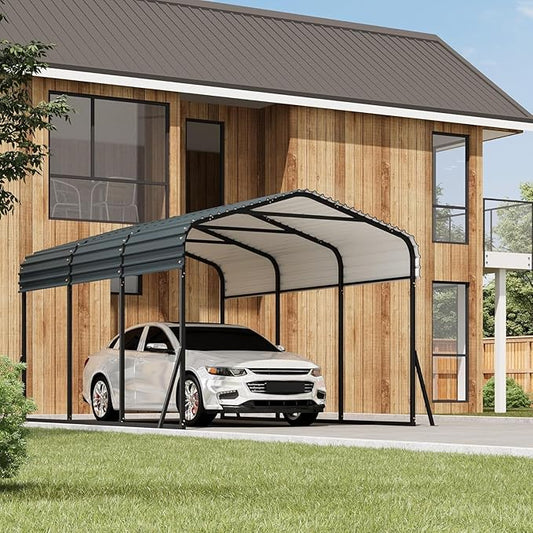 GAOMON Metal Carport, Carport with Reinforced Base and Galvanized Steel Roof, Heavy Duty Garage Car Shelter Shade, Outdoor Car Port Canopy for SUV, Truck, Boats, 10x15 FT