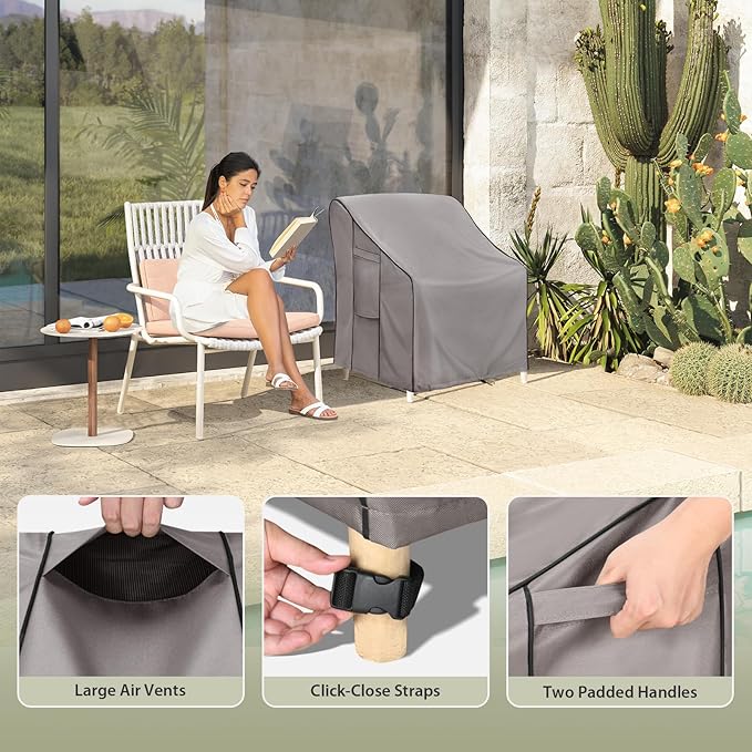 KylinLucky outdoor Furniture Covers Waterproof 33.5W x 31.5D x 36H inches 2 Pack, Lawn Patio Chair Cover Cloudy Grey