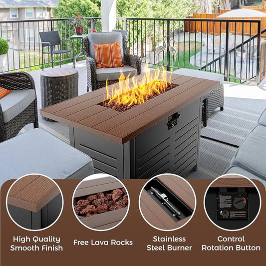 42-Inch Propane Fire Pit Table with 50,000 BTU for Patio, Terrace, and Garden - Multipurpose Fire Table with CSA Certification, Cover, and Lava Rock