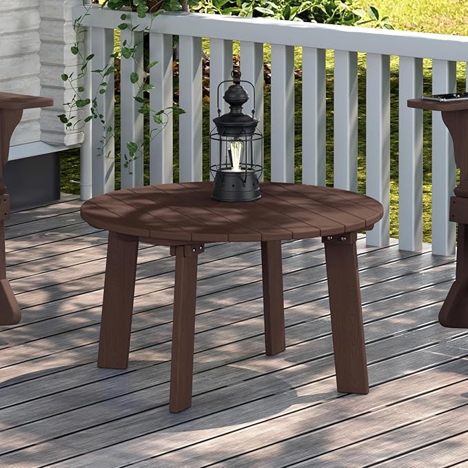 MINPINSER Outdoor Round Coffee Table, Adirondack Patio Coffee Table, Outdoor Large Side Table for Balcony Lawn (Brown)