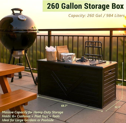 Outdoor Storage Box, 70"×32“-Deck Box Outdoor Storage Bench Outside Waterproof Resin Storage Bench, Lockable Patio Cushions, Garden Tools Storage For Furniture, UV Resistant(Black)