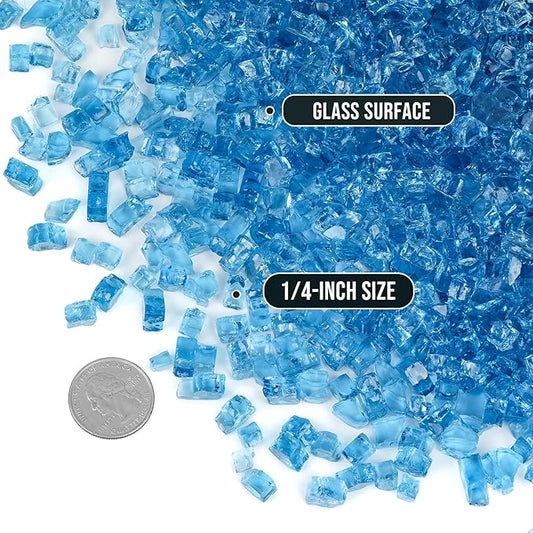 Skyflame High Luster 10-Pound Regular Fire Glass for Fire Pit Fireplace Garden Landscaping Pacific Blue 1/4" Size