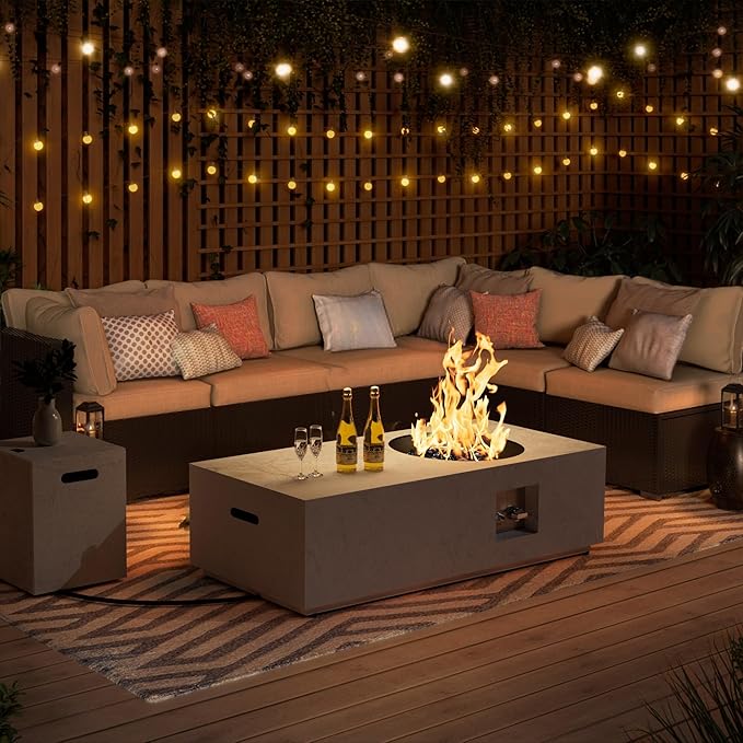 Outdoor Fire Pit Table Propane Gas Fire pits &Outdoor Fireplaces 48″ Rectangular Firepit Table, 50,000 BTU Fire Table for Patio Set, Marble Pattern - 48" Rectangular Table