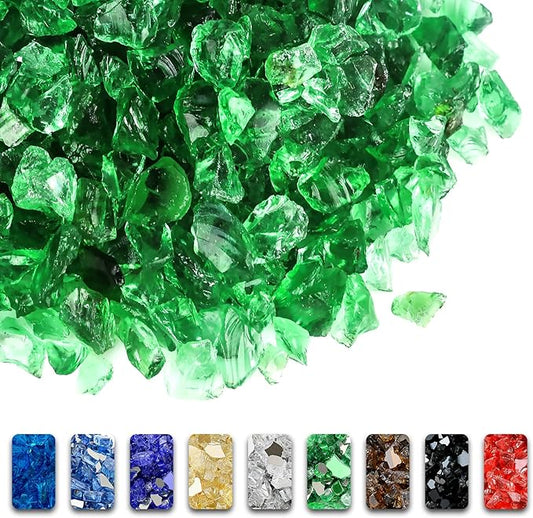 GRISUN Emerald Green Fire Glass for Fire Pit, 20 Pounds 1/2 Inch Tempered Glass Rocks for Natural or Propane Fireplace, Safe for Outdoors and Indoors Firepit Glass