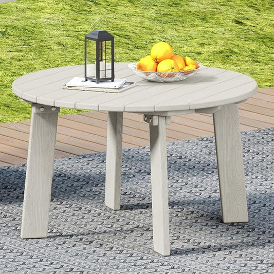 MINPINSER Outdoor Round Coffee Table, Adirondack Patio Coffee Table, Outdoor Large Side Table for Balcony Lawn (White)