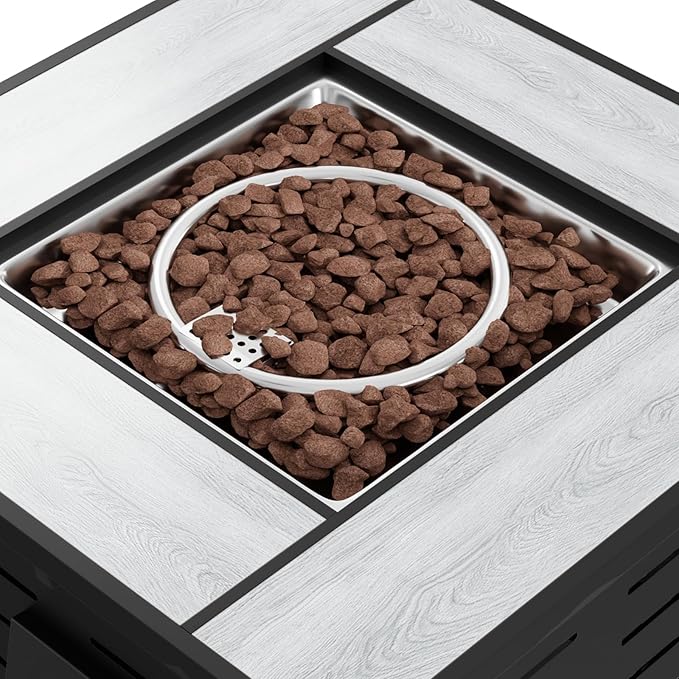 Aoxun 28" Propane Fire Pit Table Ceramic Top, 50000 BTU Outdoor Patio Heater with Lava Rocks, Rectangle Gas Fire Pits for Outside Patio with Removable Lid, Black