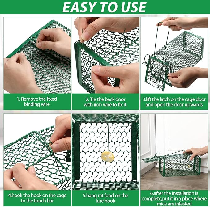 Qualirey 10 Pcs Humane Rat Trap Chipmunk Squirrel Cage Trap Foldable Rodent for Small Live Animal Voles Hamsters Catch and Release for Kitchen Yard Garage Indoors Outdoors (Green)