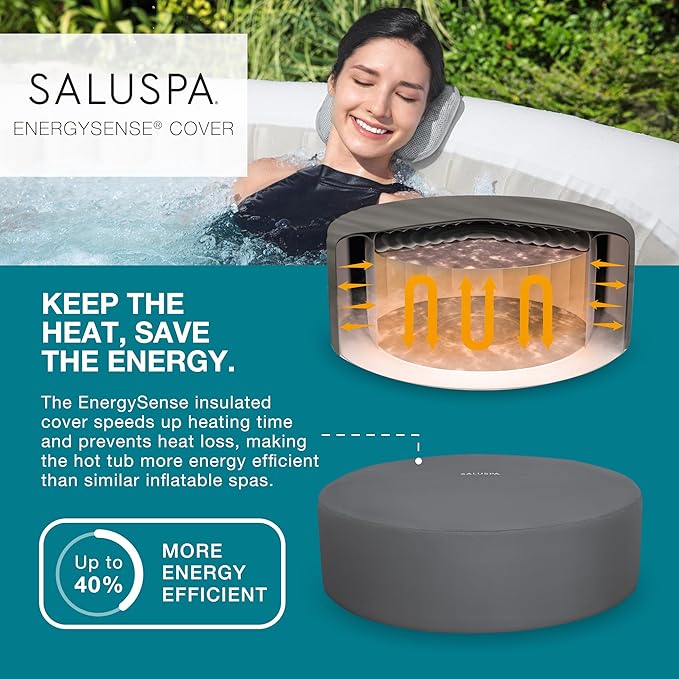 Bestway SaluSpa Hollywood EnergySense Luxe AirJet Round Inflatable 4 to 6 Adult Hot Tub with Heater, Filter, 2 Covers, and 140 AirJet System