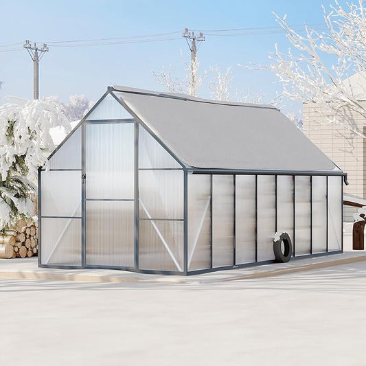 Polycarbonate Greenhouse for Outdoors, Large Walk-InGreenhouse with Quick Setup Structure and Roof Vent, Greenhouse with Ventilation and Rain Gutter