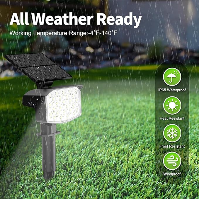 MinPea 8 Pack Solar Spot Lights Outdoor, Waterproof IP65 Adjustable, 3 Lighting Modes Solar Powered Landscape Spotlights for Yard Garden Pathway(Cool White)