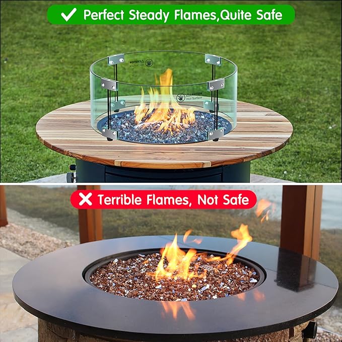 Skyflame 17" Round Fire Pit Glass Wind Guard, Clear Tempered Glass Flame Shield for Outdoor Propane/Natural Gas Fire Pit/Table