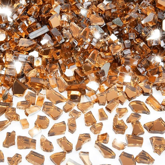 GasSaf 1/4 Inch Fire Glass Reflective Tempered Fireglass Cut Crushed FireGlass for Fire Pit, Fireplace, Replaces Existing Gas Logs & Lava Rocks (10 Pound)(Amber Reflective)