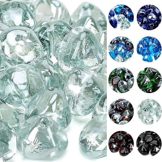 onlyfire 10-Pounds Fire Glass Diamonds for Propane Fire Pit, 1 Inch Reflective Firepit Glass Rocks Stones for Gas Fireplace and Fire Pit Table, Crystal Ice