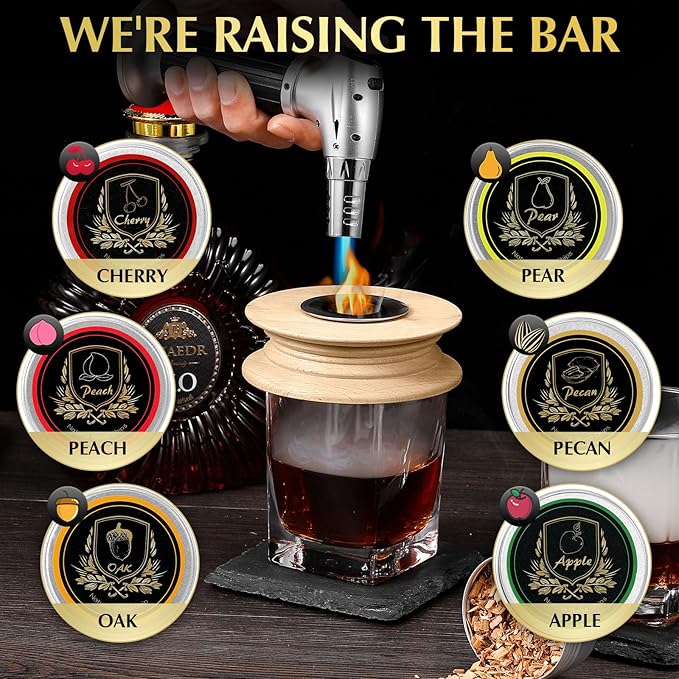 CWLAKON Cocktail Smoker Kit with Torch, 6 Flavors Wood Chips, 2 Glasses, Bourbon Whiskey Smoker Infuser Kit, Old Fashioned Drink Smoker Kit, Christmas Birthday Gifts for Men, Dad, Husband(No Butane)