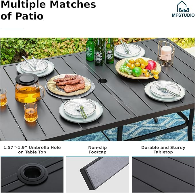 MFSTUDIO Outdoor Dining Set for 6, Patio Table and Chairs Set of 6 with Umbrella Hole, Patio Dining Set for Deck/Yard/Garden/Poolside